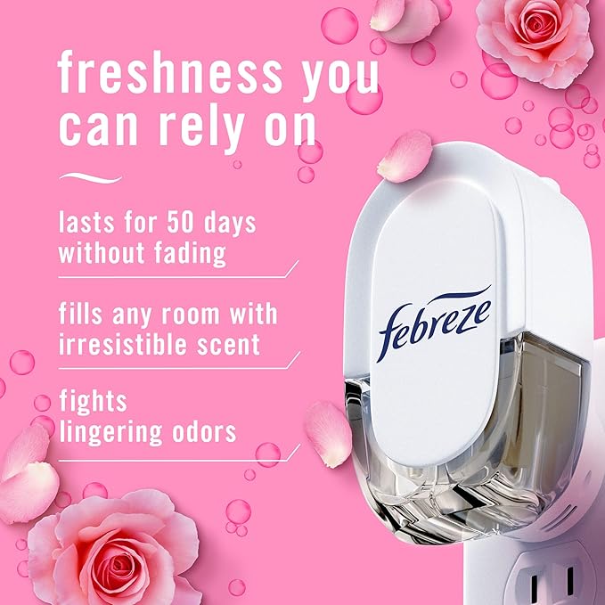 Febreze Plug In Air Freshener, Odor-Fighting Scented Oil Refill, Air Fresheners for Home and Bathroom and Kitchen, Long Lasting for Strong Odors, Romance & Desire Scent, 0.87oz Refills, 2 Count
