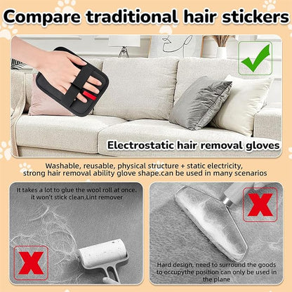 Pet Hair Remover, electrostatic pet Hair Removal Gloves, cat and Dog pet Hair Removal Tools, Suitable for Bed Sheets, Blankets, Clothes, Sofas, Multi-Functional Beauty Gloves -1 piece