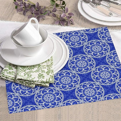 Chinoiserie Blue and White Floral Dish Drying Mats for Kitchen Counter, Absorbent Reversible Washable Microfiber Drying Pad, 16" x 18" Foldable Chinoiserie Kitchen Mat for Dishes & Sink, Home Decor