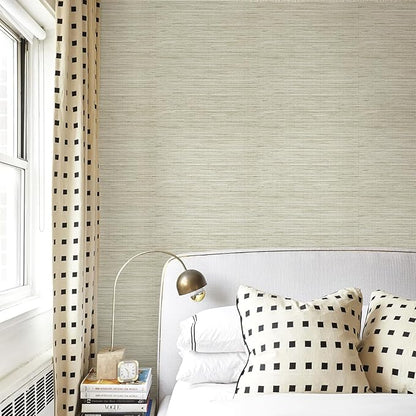 Simon&Siff Cream Textured Grasscloth Peel and Stick Wallpaper 17.7"x197" Neutral Faux Grassweave Wallpaper Waterproof Self Adhesive Removable Wallpaper Mural for Home Decor Bedroom Kitchen Cabinet