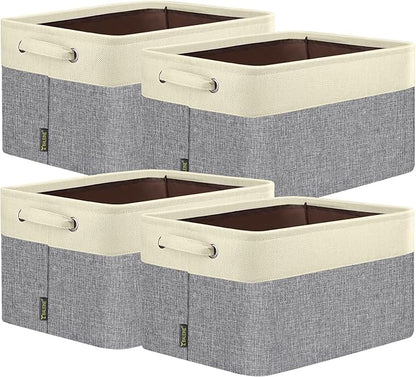 BALEINE 4 Pack Fabric Closet Storage Bins for Shelves, Linen Closet Organizers and Storage, Decorative Baskets for Organizing, Shelf, Clothes, Home, Office (Grey, 15"x11"x9.5")