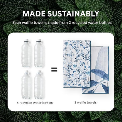 RECYCO Waffle Kitchen Towel Set of 2 - Quick Dry Microfiber Sustainable Dish Towels - Ultra Absorbent Reusable Cleaning Tea Towels - Lightweight Hand Towels,16”x 28”, Stormy Blue