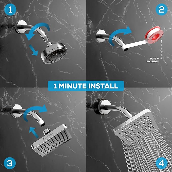 SparkPod Shower Head - High Pressure Rain - Premium Quality Luxury Design - Easy Clean Adjustable Replacement for Your Bathroom Shower Heads (Luxury Polished Chrome, 6 Inch Square)