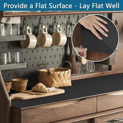 Self Adhesive Shelf Liner, Peel and Stick Drawer Liner Waterproof Contact Decor Liner with Grain Texture for Kitchen Walls Cabinets, Bedroom Classroom, Cover Book (Black, 17.5 x 118.1 inches)
