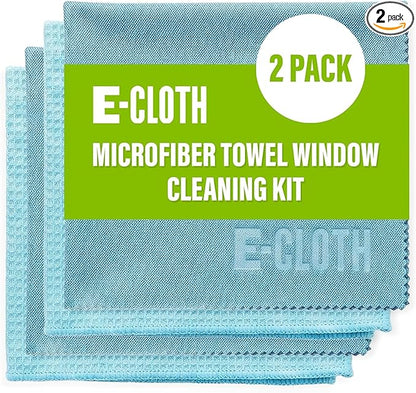 E-Cloth Microfiber Window Cleaning Cloth Kit - Glass Cleaning Cloth for Windows, Mirrors, Cars, Lenses, Eyeglasses, & More, Streak Free Clean, Machine Washable Reusable Towel - Alaskan Blue (2 Kits)