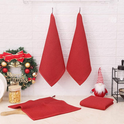 Kitinjoy 100% Cotton Kitchen Dish Cloths (12 X 12 Inches, Red), 12 Pack Waffle Weave Ultra Soft Absorbent Dish Towels for Drying Dishes Quick Drying Kitchen Towels Dish Rags