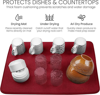 Bellemain XL Dish Mat 24" x 17" ( LARGEST MAT ) Microfiber Dish Drying Mat , Super absorbent ( Red )