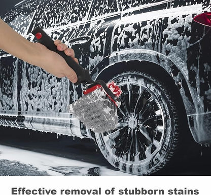 Dual Head Car Clean Brush, Wheel & Tire Brush, car Wheel Brush,Short Handle Tire Cleaner for Car Detailing, Car Cleaning Brush Black/Red, 9.8 Inch x 3.1 Inch