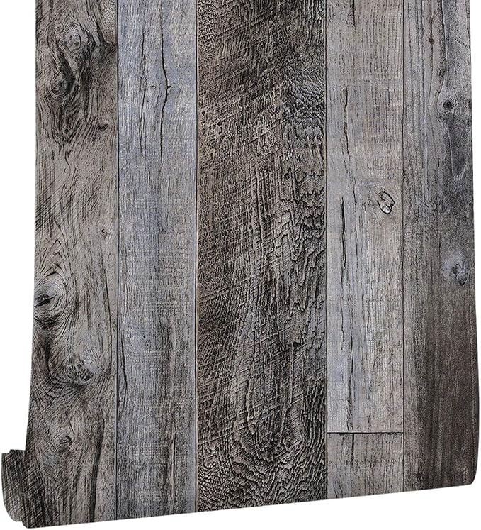 Yun-aeon Gray Wood Peel and Stick Wallpaper 34.6" X 480" Self Adhesive Wallpaper Backsplash Line Removable Wall Paper Bathroom Old Furniture Renovation Furniture