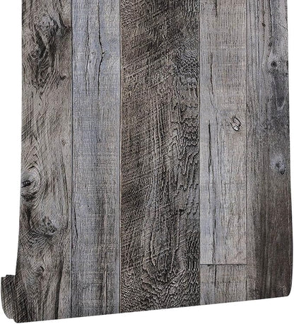 Yun-aeon Gray Wood Peel and Stick Wallpaper 34.6" X 480" Self Adhesive Wallpaper Backsplash Line Removable Wall Paper Bathroom Old Furniture Renovation Furniture