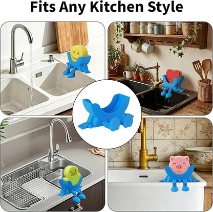 Cute Hanging Sponge Holder, Drainable Kitchen Sink Organizer, Scrub Sponge Stand Storage Rack with Smiley Design, Sink Accessories (Pink)
