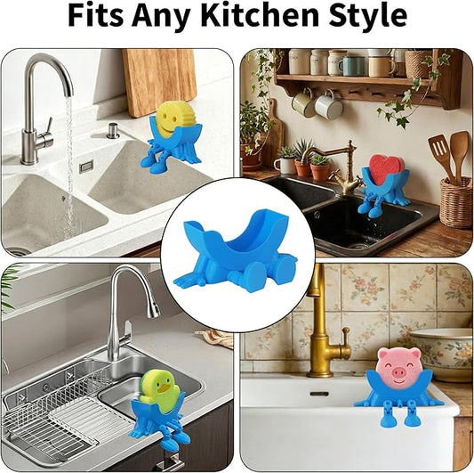 Cute Hanging Sponge Holder, Drainable Kitchen Sink Organizer, Scrub Sponge Stand Storage Rack with Smiley Design, Sink Accessories (Yellow)