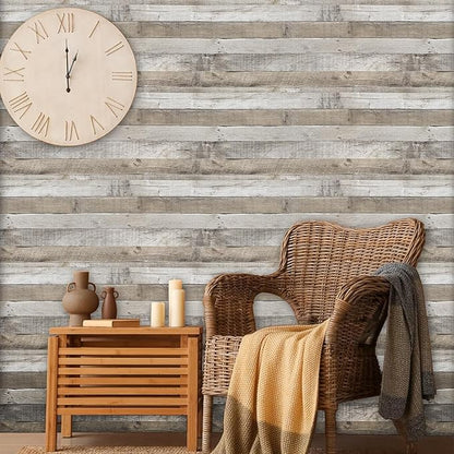 LXCREAT Natural Wood Contact Paper, Peel and Stick Wallpaper 17.5"x787.4", Self Adhesive and Removable Vintage Faux Wooden Shiplap Wall Paper for Shelf Kitchen Counter Home Walls Decoration