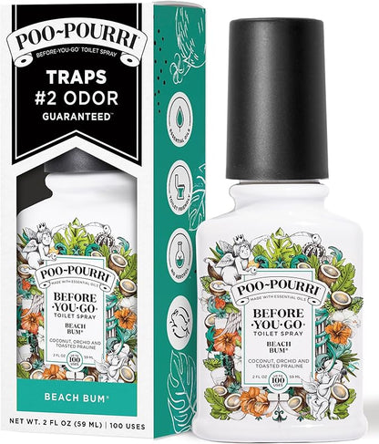 Poo-Pourri Before-You-Go Toilet Spray, Beach Bum, 2 Fl Oz, Up to 100 Uses, Bathroom Odor Deodorizer with Essential Oils for Home or Work, Travel Essentials, TSA Approved Size, Coconut, Orchid Scent