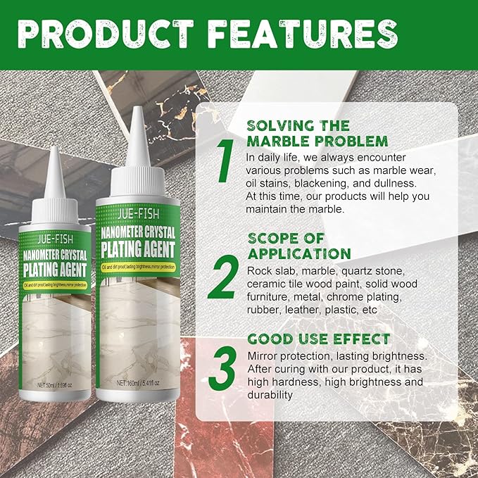 Marble Nano Crystal-Plating Agent, Stone Crystal Plating Agent, Nano Crystal Plating Agent for Kitchen, Marble&Granite&Quartz Countertop Cleaner and Polish (1PC)