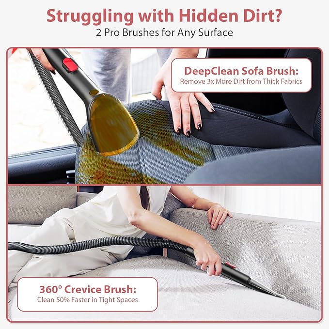 Carpet Cleaner Shampooer, MUJERBAY 15Kpa Portable Spot and Stain Cleaner, Easy Move with Handle, 1.5-inch Deep Cleaning Machine for Couch, Stairs, Car and Pet Messes.