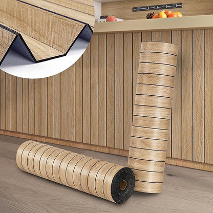 ReWallpaper Self Adhesive Wood Panels for Wall Peel and Stick Light Oak Faux Wood Slat Wall Panel Waterproof Sound Proof Foam Panels for Bedroom Bathroom Living Room Door DIY Home Decor 12in x 10ft
