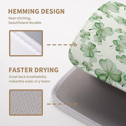 Green Clover Kitchen Drying Mat St Patrick's Day Lucky Shamrock Dish Drying Mats Spring Sage Green Dishes Dry Mat Microfiber Washable Large Dish Pad Super Absorbent Dish Drainer Rack Mat 18x24 Inch