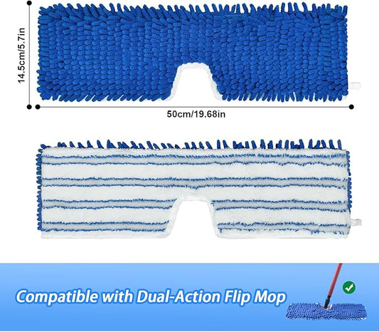 4 Pack Mop Heads Replacements Compatible with O-cedar Dual-Action Flip Mop,Microfiber&Chenille Mop Replace Head for Dry/Wet Use,Double-sided,Reusable and Washable Dust Mop Refills for Floor Cleaning