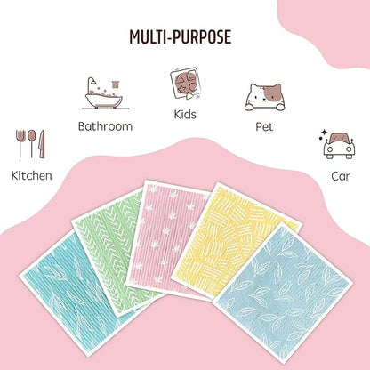 Swedish Dishcloths for Kitchen, 5 Pack Reusable Paper Towels Washable, Super Absorbent Swedish Dish Cloths, Non-Scratch, No Odor