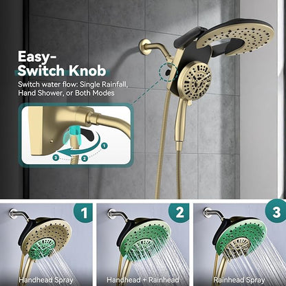 Rain Shower Head with Handheld: Foldable High Pressure Shower Heads with Handheld Spray Combo, 9 Spray Settings/Modes Hand Held Showerhead Dual Rainfall Shower Head Built-in Magnetic Docking and Jets