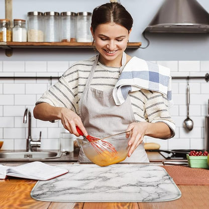 Sanwarm Absorbent Dish Drying Mat, Marble Gray Stone Paint Microfiber Pad for Kitchen Counter, Coffee Bar Decor, Heat Resistant and Reversible, 16" x 18"