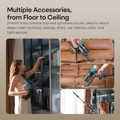 ElecKeys Cordless Vacuum Cleaner, 600W 50KPA 70Mins Vacuum Cleaners for Home, Self-Standing Stick Vacuum with Touch Screen, Anti-Tangle, Lightweight Wireless Vacuum for Hard Floor/Carpet/Pet Hair/Car