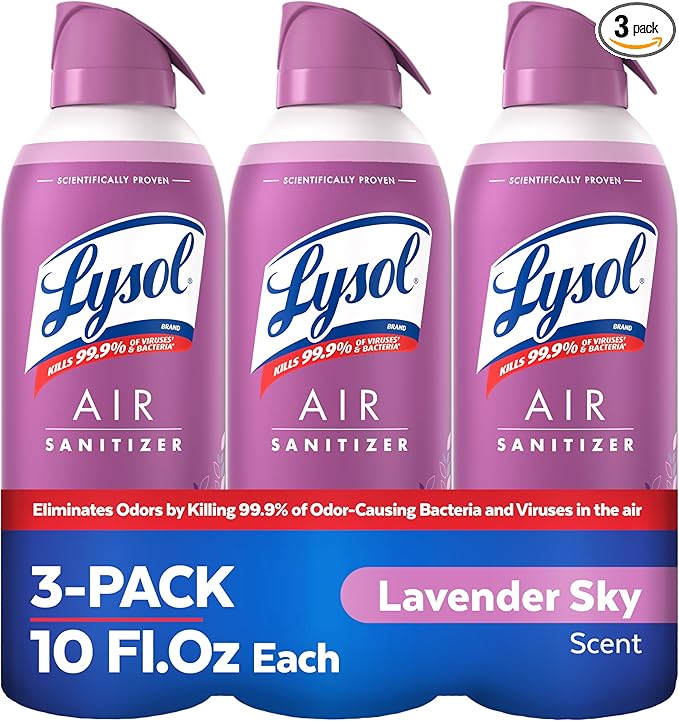 Lysol Air Sanitizer Spray with Bacterial Odor Eliminator for Home & Office, Sanitizing Air Spray, Air Freshener Alternative, Lavender Sky Scent, 10 oz (Pack of 3)