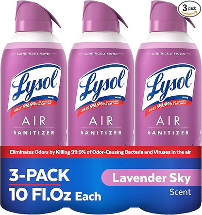 Lysol Air Sanitizer Spray with Bacterial Odor Eliminator for Home & Office, Sanitizing Air Spray, Air Freshener Alternative, Lavender Sky Scent, 10 oz (Pack of 3)