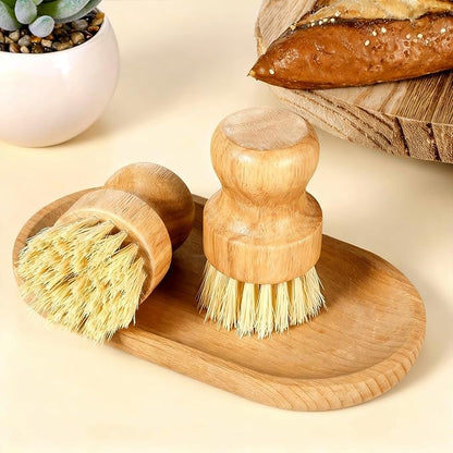 12 Packs Bamboo Dish Scrub Brush Wooden Washing Scrubbers with Sisal Bristles Kitchen Palm Pot Brush Round Mini Dish Brushes for Household Iron Pot Pan Sink Sink Vegetables Cleaning