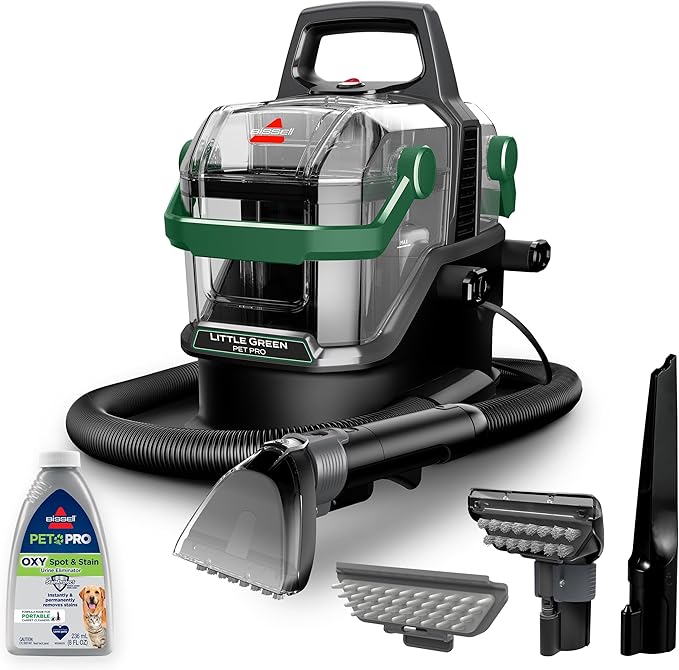 BISSELL Little Green Pet Pro Portable Carpet and Upholstery Deep Cleaner, Car/Auto Detailer with Self-Cleaning Tough Stain, Pet Hair Removal, Crevice Tool (3909)