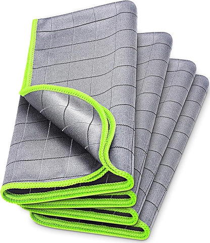 Airlab Magic Cleaning Cloth Window Glass Cleaner Carbon Microfiber Towels Kitchen Bathroom Lint Free Rags Car Wipes Drying Auto Detailing, Pack of 4, 20" x 16", Grey-Green