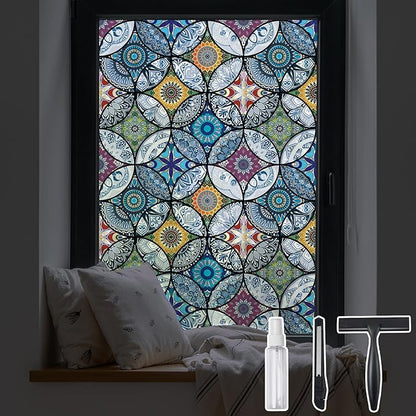 DKTIE Static Cling Decorative Window Film with Installation Tools Non Adhesive Privacy Film Stained Glass Window Film for Bathroom Shower Door Heat Cotrol Anti UV 17.7 x 118.1 Inch