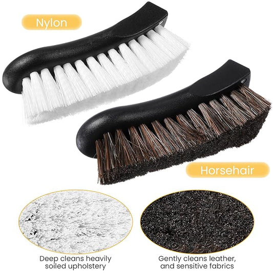 4-Piece Upholstery Cleaning Brush Set, Car Upholstery Brush with Horsehair & Nylon Bristles for Leather, Carpet, Couch, Boat & Auto Interior Detailing