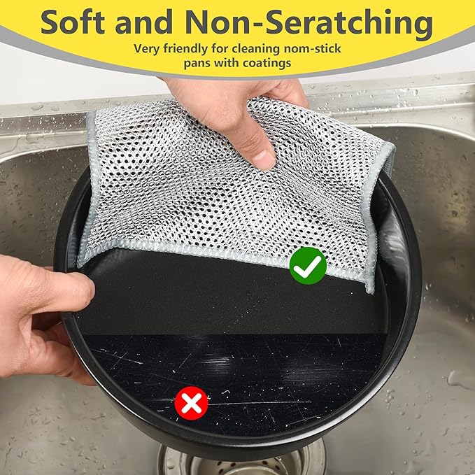 Double-Layer Wire Dishwashing Rag, Non Scratch Wire Dishcloth, Multipurpose Wire Cleaning Cloths for Dry and Wet Cleaning, Metal Dishcloth for Cookware/Sinks/Stove Tops (7.87 x 7.87inch - 10Pcs)