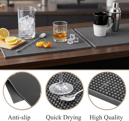 Tebery 3 Pack Rubber Bar Mat 18 x 12, Thick Durable and Stylish Bar Service Spill Mat, Non Slip Non-Toxic Grey Service Mat for Coffee, Bars, Restaurants Counter Top