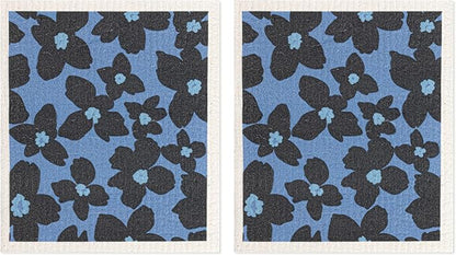 MÜkitchen Premium Eco Sponge Dish Cloth | Highly-Absorbent Kitchen Cloth for Cleaning and Drying Dishes | Machine Washable and Reusable | Set of 2 | (Periwinkle Floral)