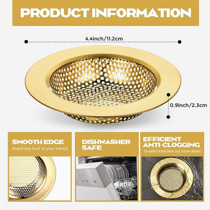 Retisee 2 Pcs Sink Strainer Stainless Steel Kitchen Sink Drain Strainer Basket Cover Mesh Hair Food Catcher, Large Wide Rim of 4.4 Diameter(Brushed Gold)