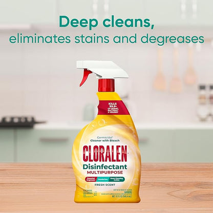 Cloralen All Purpose Cleaner with Bleach Spray - 32 fl oz - Fresh Scent - 3-in-1 Multipurpose Cleaner Spray - Deep Cleans, Eliminates Stains & Degreases