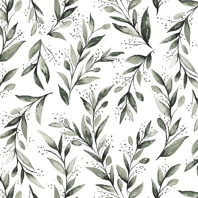 Livebor Olive Leaf Wallpaper Peel and Stick Leaf Contact Paper 17.7inch x 590.5inch Sage Green Peel and Stick Wallpaper Modern Farmhouse Wall Paper Neutral Removable Self Adhesive Decorative Vinyl