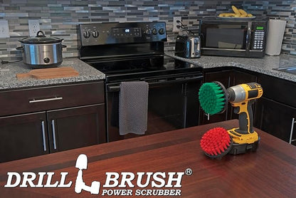 Drill Brush - Indoor/Outdoor Medium and Stiff 4-inch Round - Spin Brush - Combo Kit - Cleaning Supplies - Stove, Oven, Sink - Grout Cleaner - Outdoor Rug - Deck Brush - Algae, Mold, Mildew, and Moss