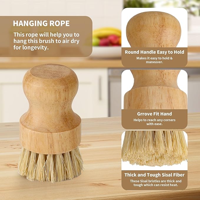 12 Pack Bamboo Palm Dish Brush Bulk, Bamboo Dish Scrubber, Wood Scrub Dish Brush for Dishes Pans, Pots,Vegetables Cleaning