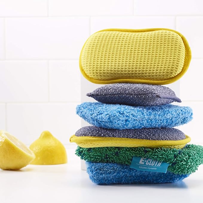 E-Cloth Washing Up Pad, Premium Microfiber Non-Scratch Kitchen Dish Scrubber Sponge, Ideal for Dish, Sink and Countertop Cleaning, 100 Wash Guarantee, Yellow, 4 Pack