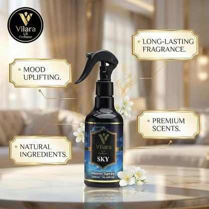 Room Spray Air Freshener –Odor Eliminator Spray for Home, Bathroom & Office – Long Lasting Floral Mist Deodorizer, Non-Toxic Natural Air Spray for Bedding 300ml (3 Sky)