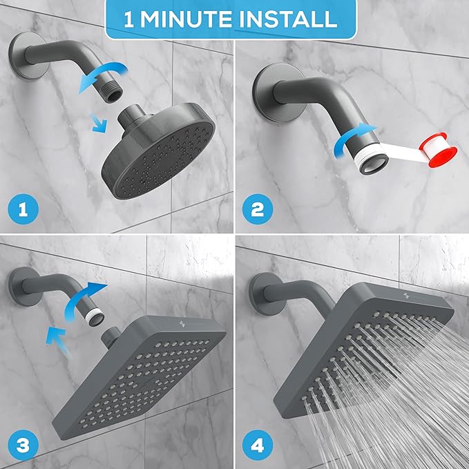 SparkPod Shower Head - High Pressure Rain - Premium Quality Luxury Design - Easy Clean Adjustable Replacement for Your Bathroom Shower Heads (Charcoal Grey, 6 Inch Square)