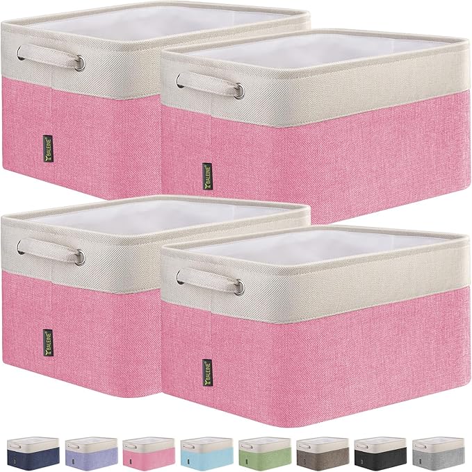 BALEINE 4 Pack Fabric Closet Storage Bins for Shelves, Linen Closet Organizers and Storage, Decorative Baskets for Organizing, Shelf, Clothes, Home, Office (Pink, 12"x8"x8")