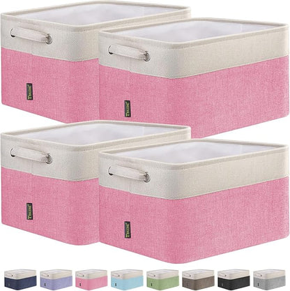 BALEINE 4 Pack Fabric Closet Storage Bins for Shelves, Linen Closet Organizers and Storage, Decorative Baskets for Organizing, Shelf, Clothes, Home, Office (Pink, 12"x8"x8")