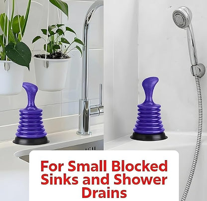 Mini Sink Plunger for Kitchen & Bathroom Drains, Powerful Bellows Clog Remover, Commercial Style Plumbing Tool for Sink, Bathtub & Shower, Compact Size, Black