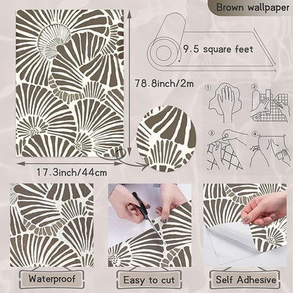 White and Brown Wallpaper Peel and Stick Wallpaper Boho 17.3"×78.8" Modern Wall Paper Removable Self Adhesive Wallpaper for Bedroom Brown Contact Paper for Cabinets Drawers Shelf Home Decor Vinyl Film