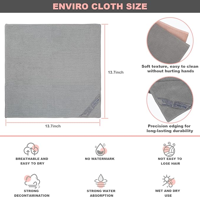 Enviro Cleaning Cloth Set, Quality Replacement for Norwex Enviro Cloth, Basic Package Cleaning Cloth. for Cleaning Home, Car, Bar, Hotel Office. Only Water is Needed to Complete The Cleaning